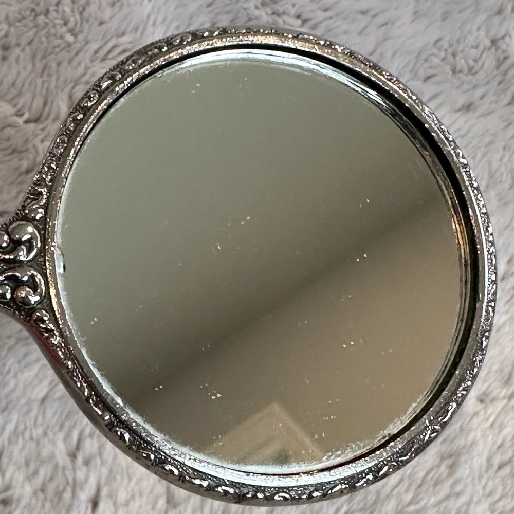 Vintage Antique Intricate Silver Vanity Mirror with Floral Design - Picture 9 of 12